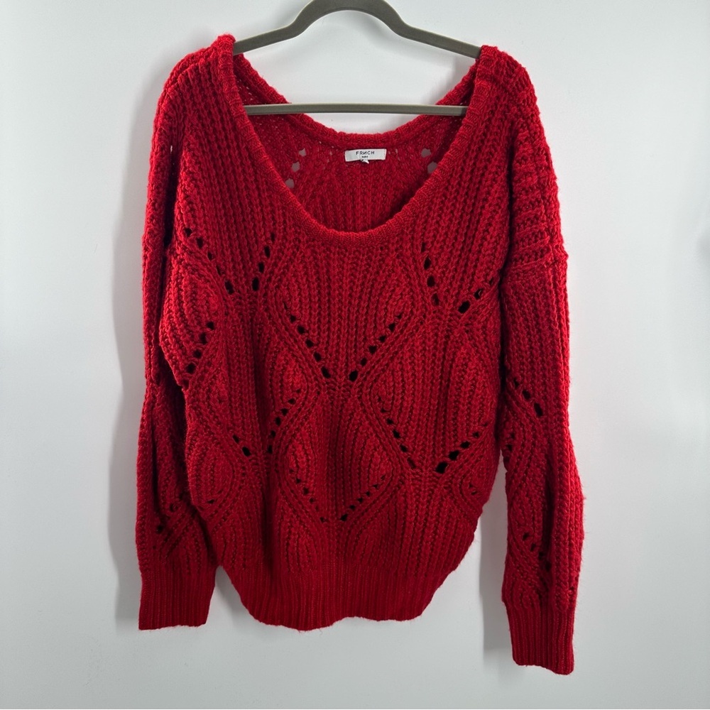 FRNCH Red Knit V Neck Sweater - Picture 2 of 8